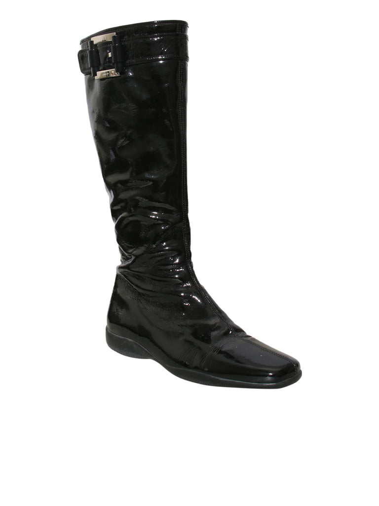 Patent Leather Flat Boots