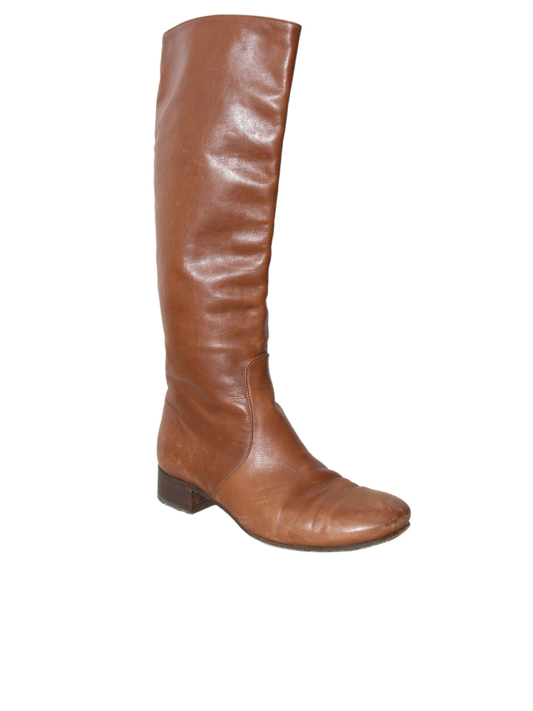 Leather Round Toe Knee High Boots