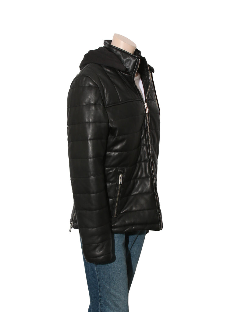Quilted Hooded Leather Jacket