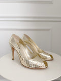 Vintage Metallic Snake Peep Toe Pumps
