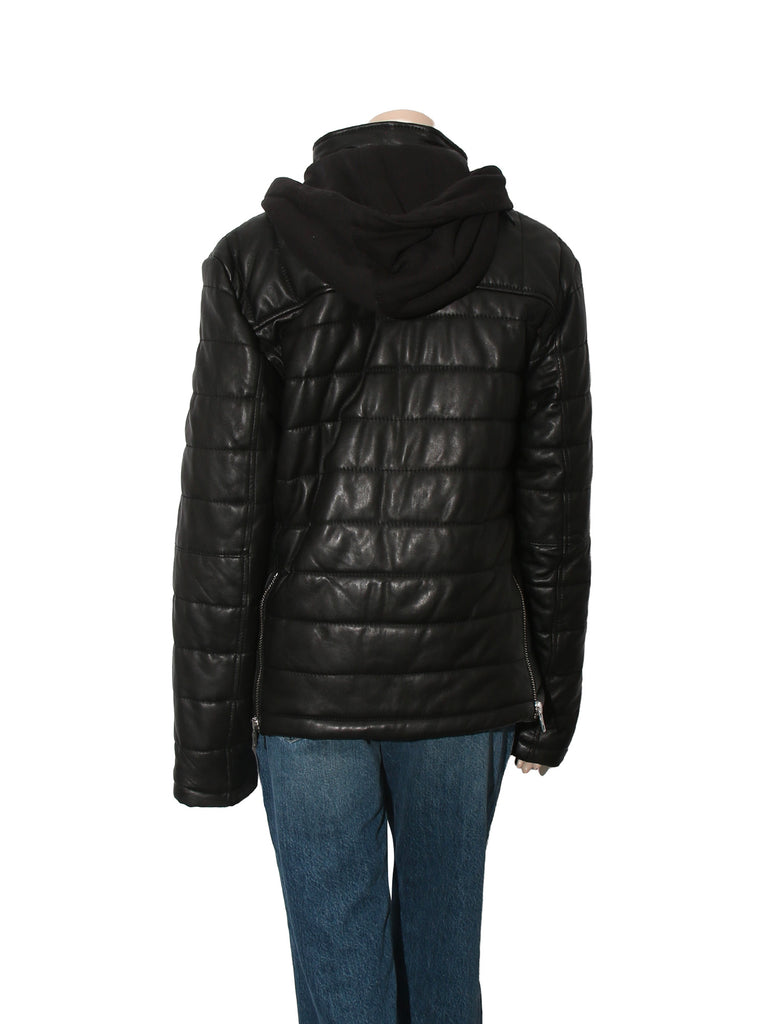 Quilted Hooded Leather Jacket