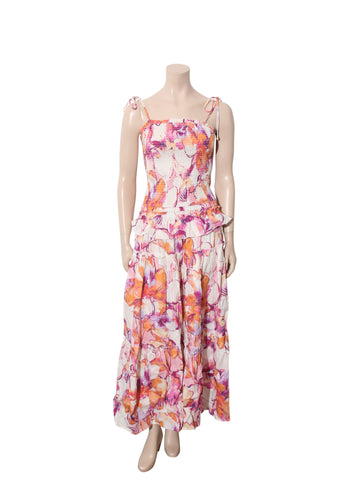 Floral Print Linen Maxi Dress