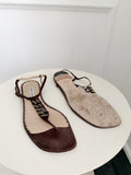Vintage Chain Detail Suede Flat Thong Sandals