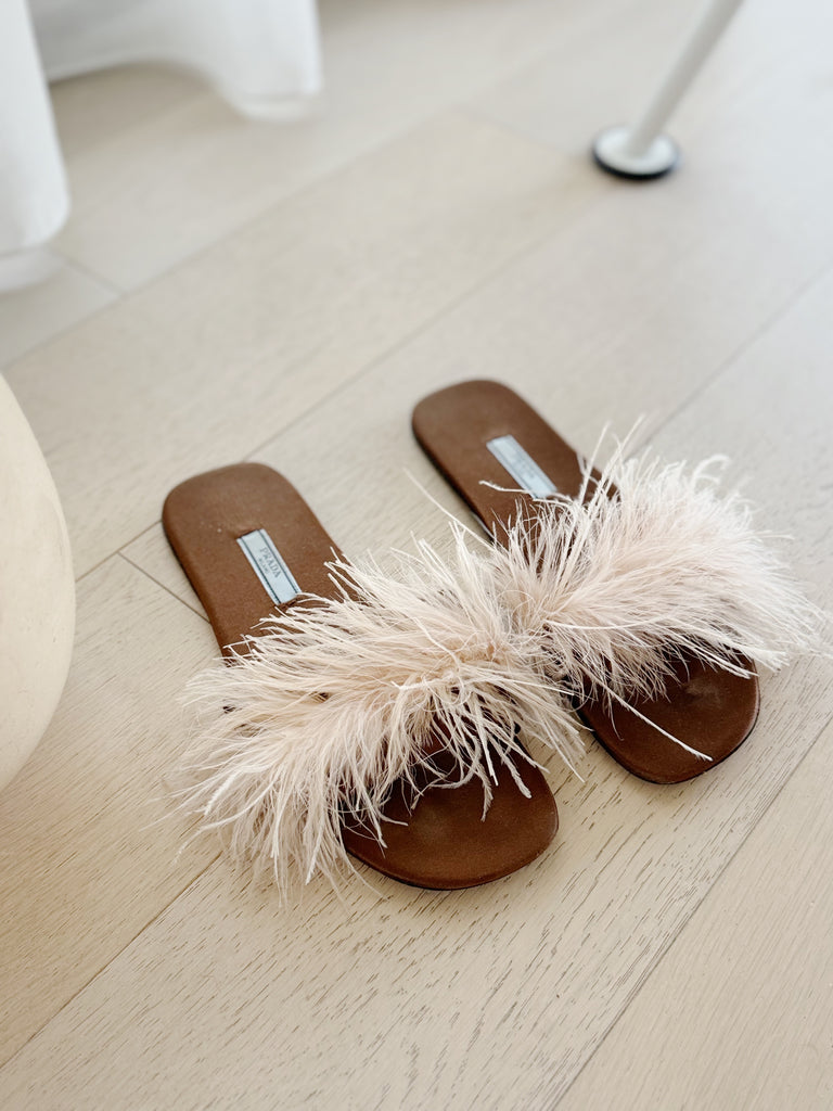 Ostrich Feather Flat Sandals