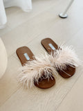 Ostrich Feather Flat Sandals