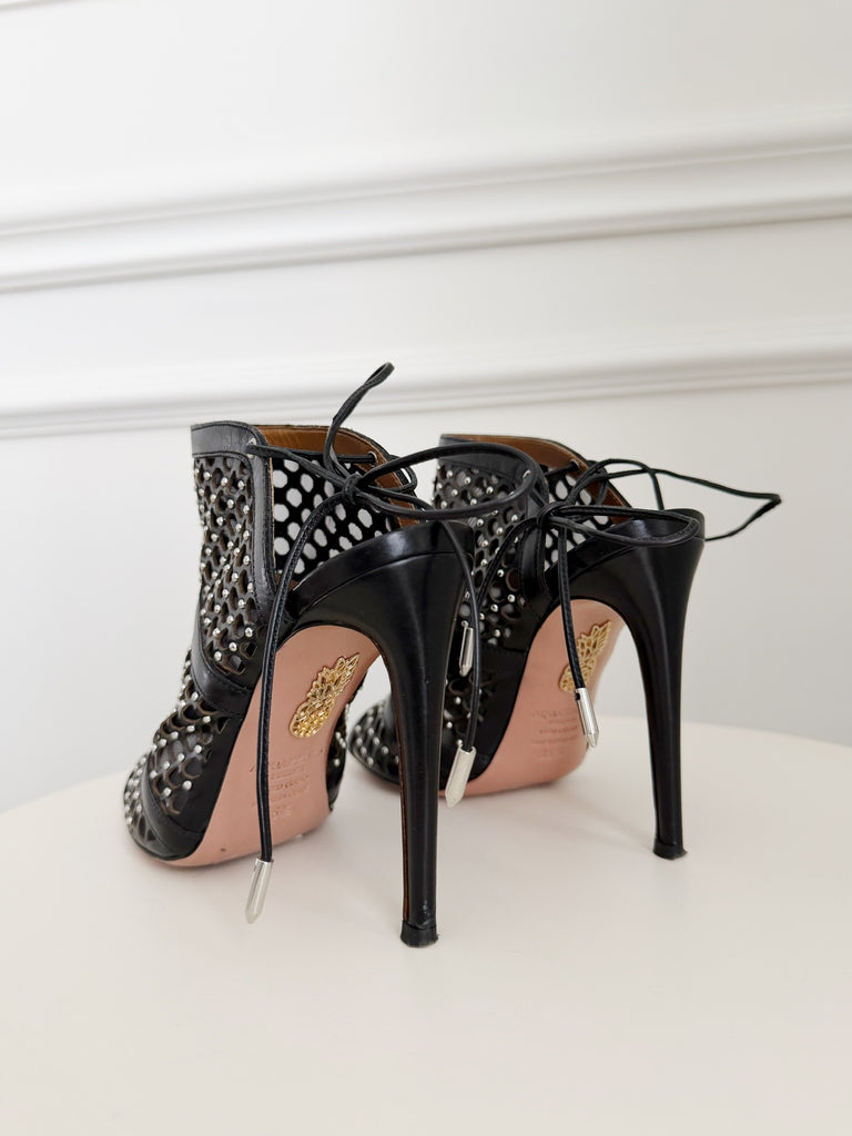 Leather Mesh Cut Out Heels