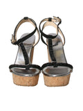 Suede Studded Cork Wedge Sandals
