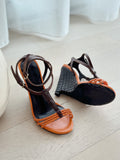 Leather T-Strap Wedge Sandals