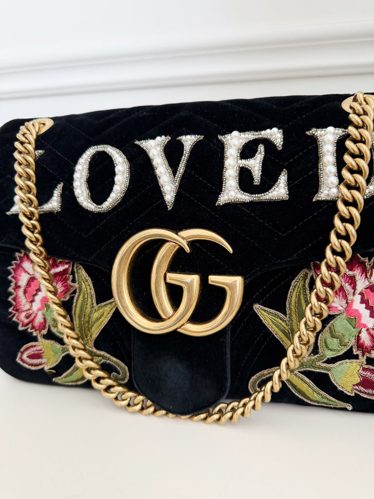 GG Marmont Matelasse Embroidered Velvet Shoulder Bag
