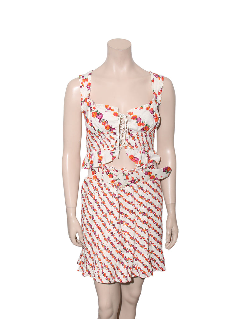 Floral Linen Crop Top and Skirt Set