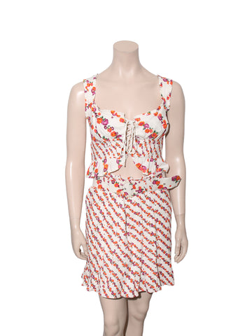 Floral Linen Crop Top and Skirt Set