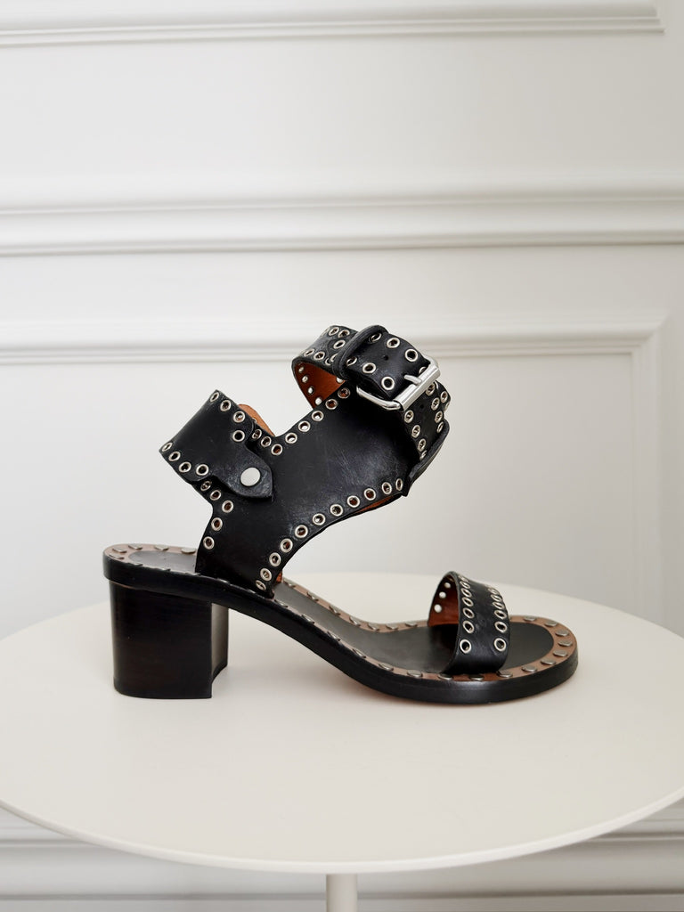 Leather Grommet Studded Sandals
