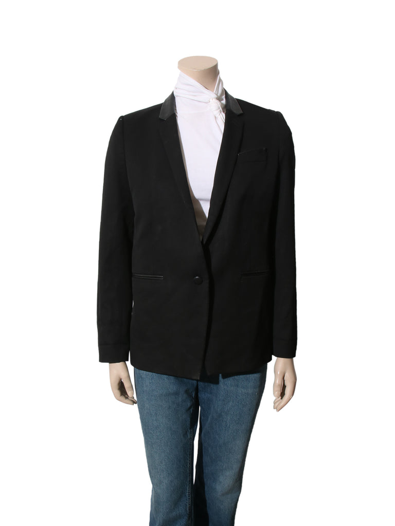 Leather Trim Wool Blazer