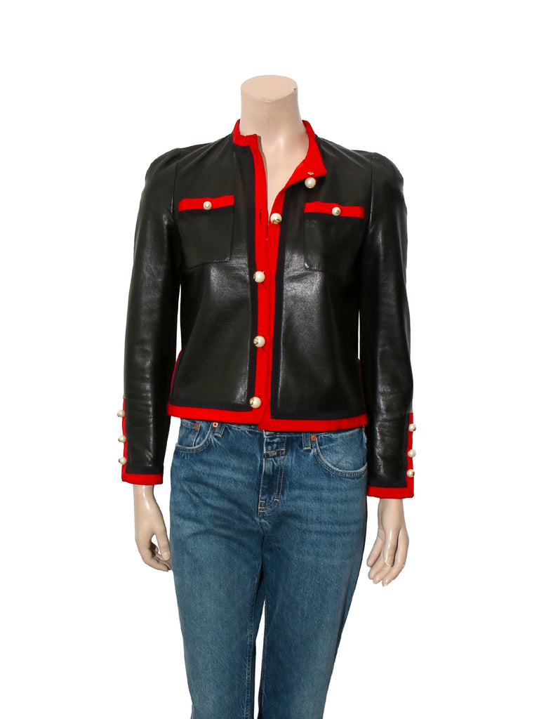 Pearl Detail Leather Jacket