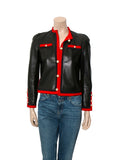 Pearl Detail Leather Jacket