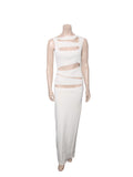 Cutout ribbed-knit paneled maxi dress