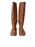 Leather Round Toe Knee High Boots