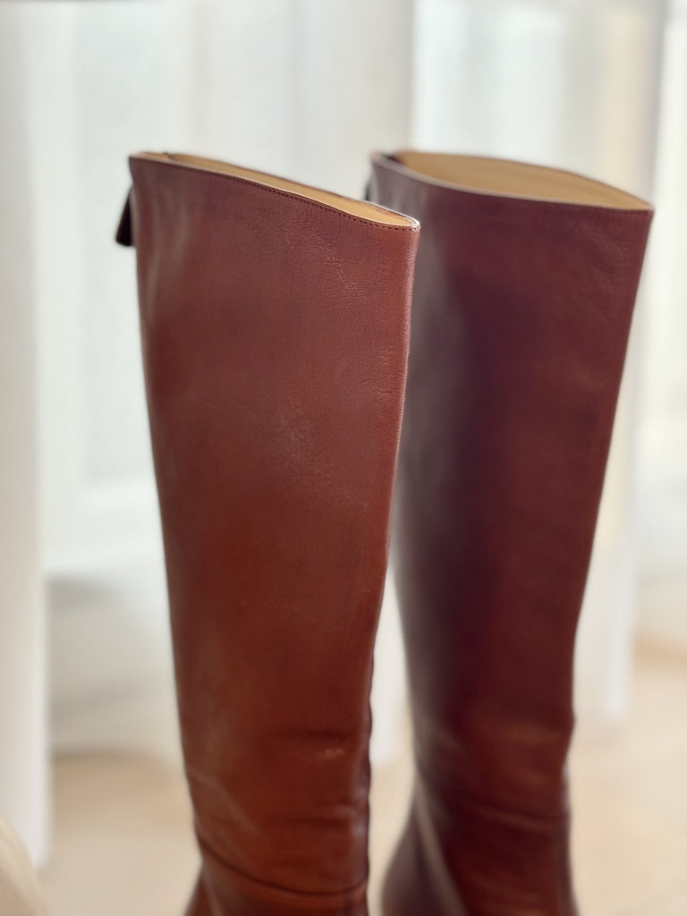 Pointed Leather Knee High Boots