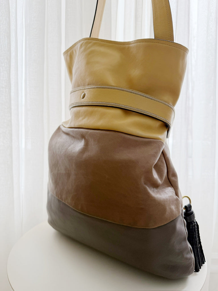 Leather Color Block Tote