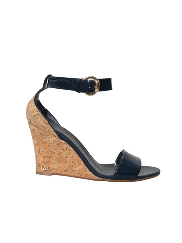 Patent Leather Cork Wedge Sandals