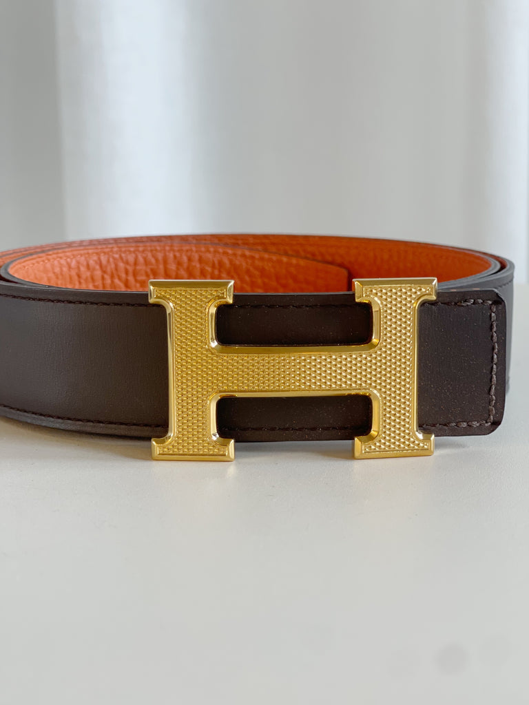 H Guillochee belt buckle & Reversible leather strap