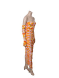Parton Ruched Floral Strapless Dress with Gloves