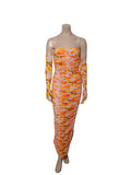 Parton Ruched Floral Strapless Dress with Gloves