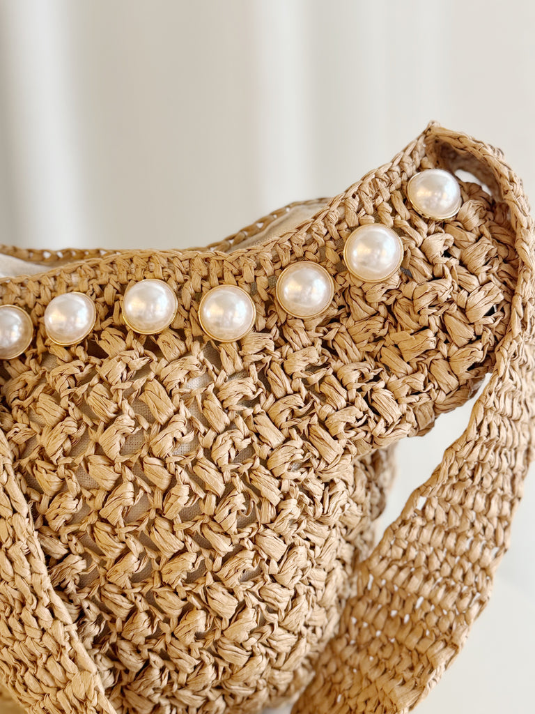 Raffia Pearl Shoulder Bag