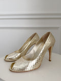 Vintage Metallic Snake Peep Toe Pumps