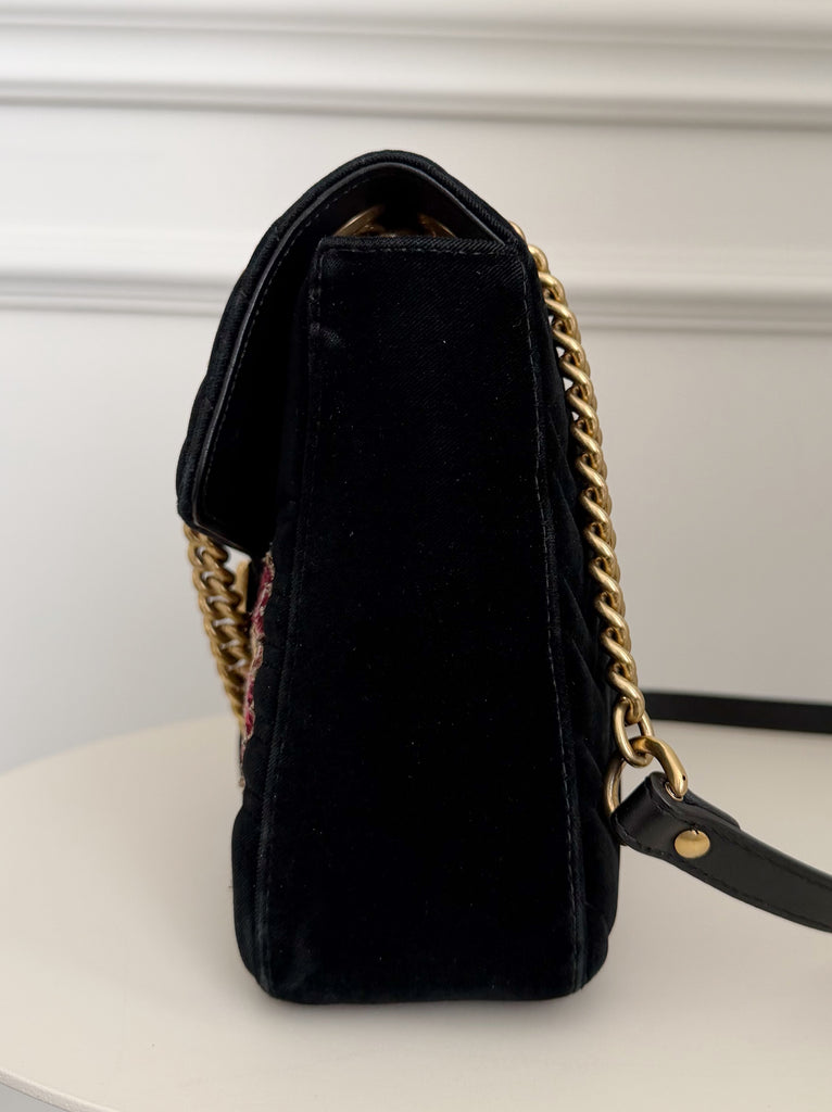 GG Marmont Matelasse Embroidered Velvet Shoulder Bag
