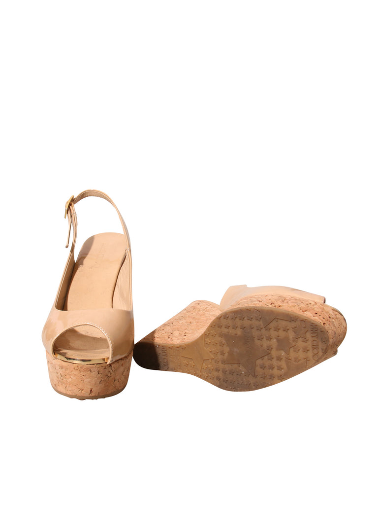 Patent Leather Cork Wedge Sandals