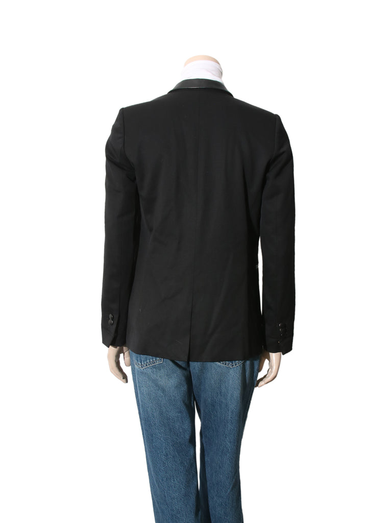 Leather Trim Wool Blazer