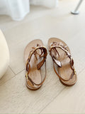 Leather Fringe Trimmed Flat Sandals