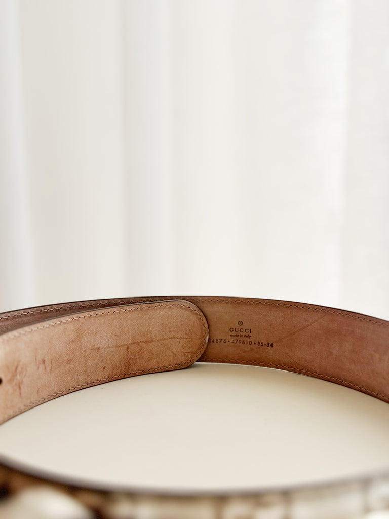 Metallic Embossed Leather GG Belt