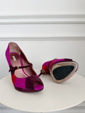 Suede Peep Toe Mary-Jane Pumps