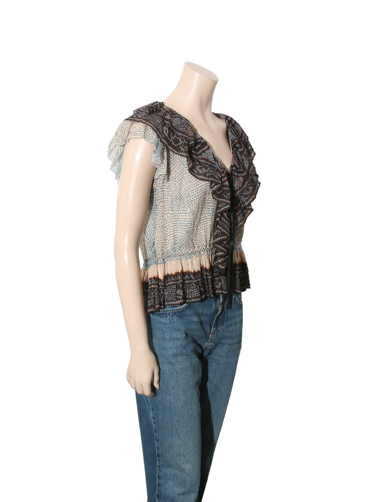 Ruffle Detail Printed Top