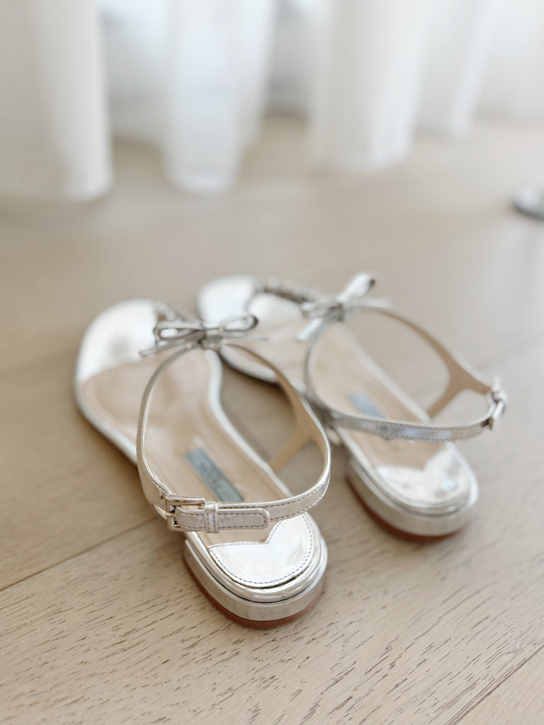 Embellished Metallic Leather Sandals