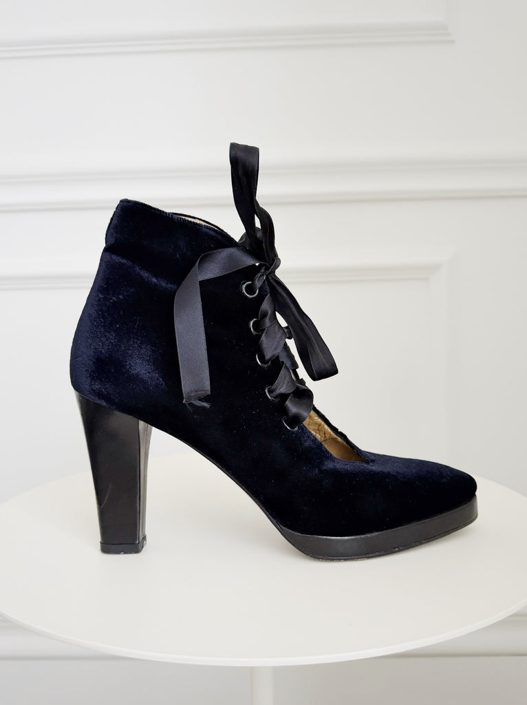Vintage Lace-Up Velvet Ankle Boots