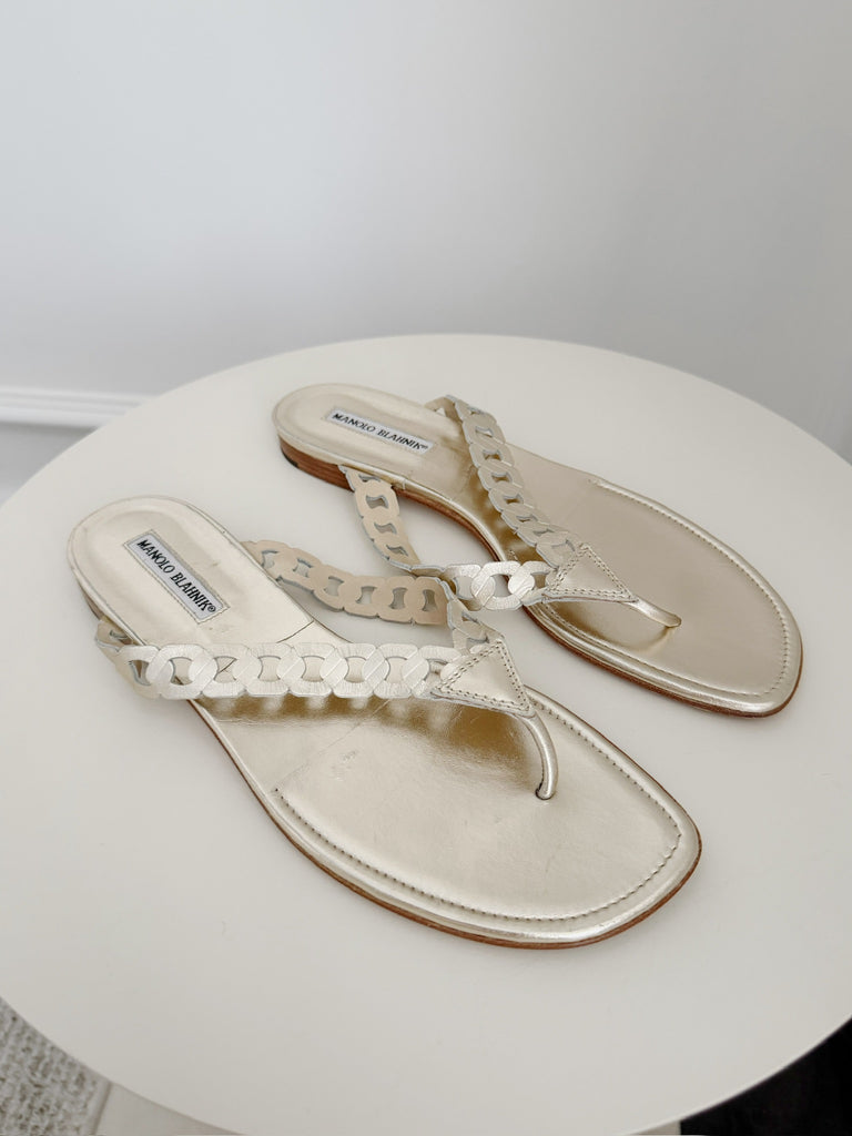 Vintage Leather Flat Thong Flat Sandals