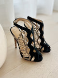 Suede and Snakeskin Sandals