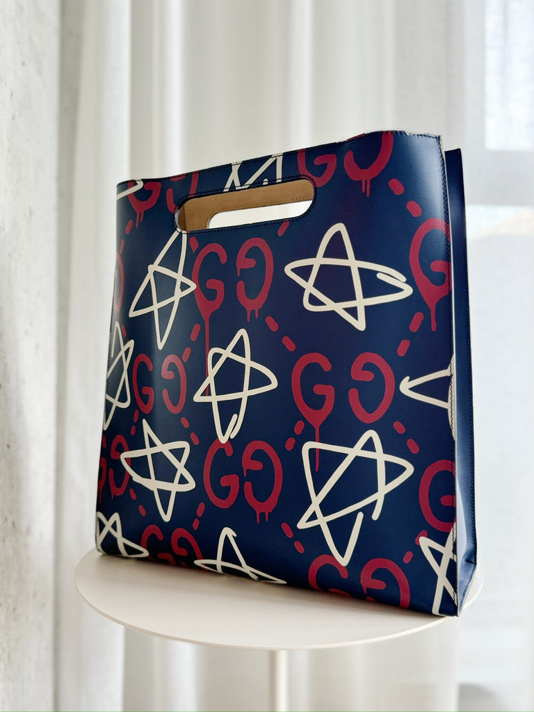 Large Leather Ghost Graffiti Tote