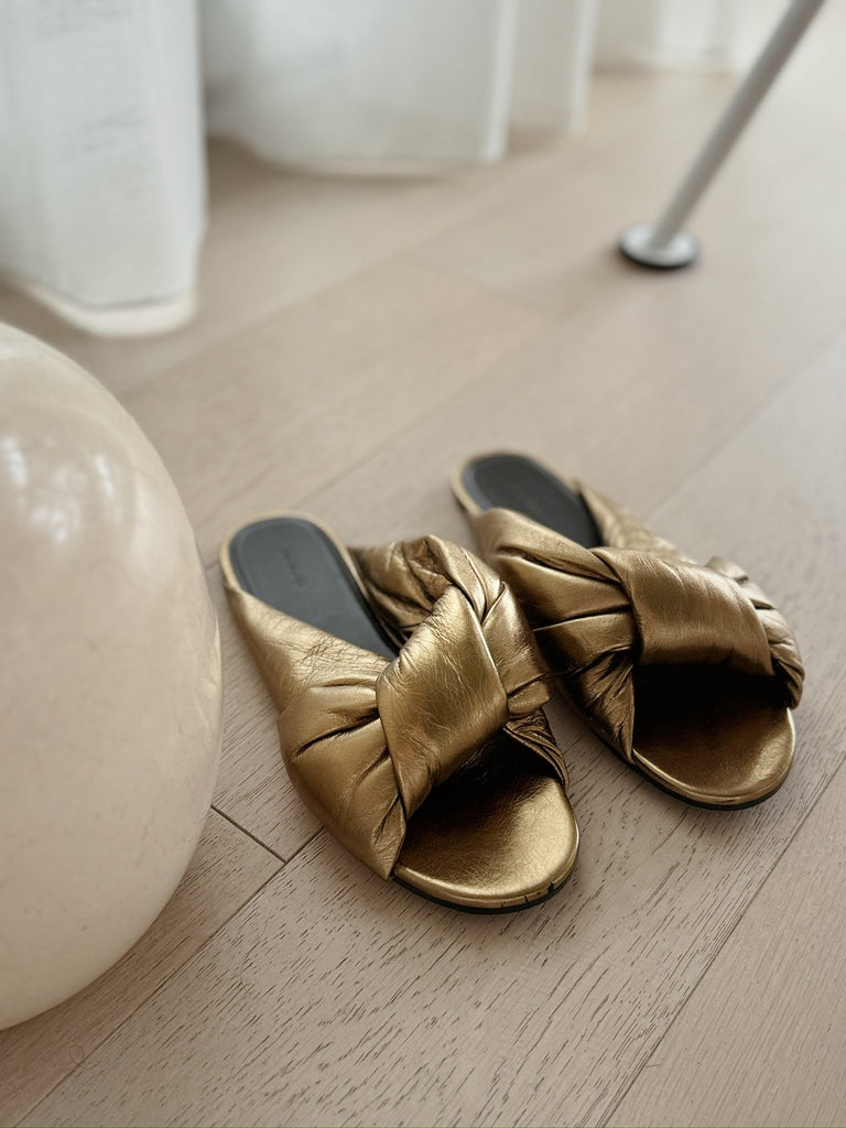 Padded Leather Slide Flat Sandals