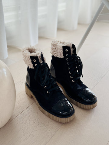 2020 Shearling Logo Combat Boots