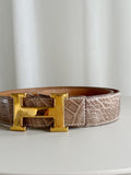 Vintage H belt buckle & Reversible crocodile porosus strap 32 mm