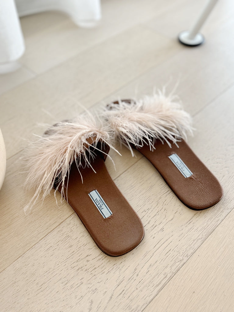 Ostrich Feather Flat Sandals