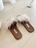 Ostrich Feather Flat Sandals