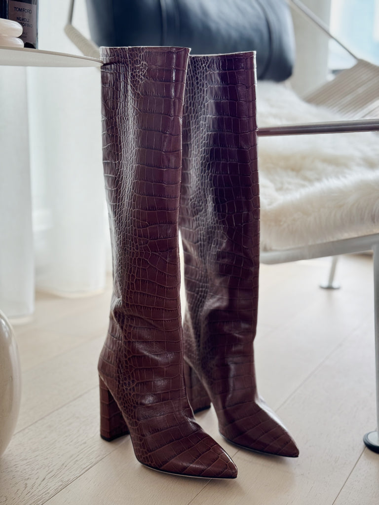 Croc Embossed Leather Tall Boots