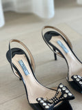Embellished Bow Patent Leather Sandals