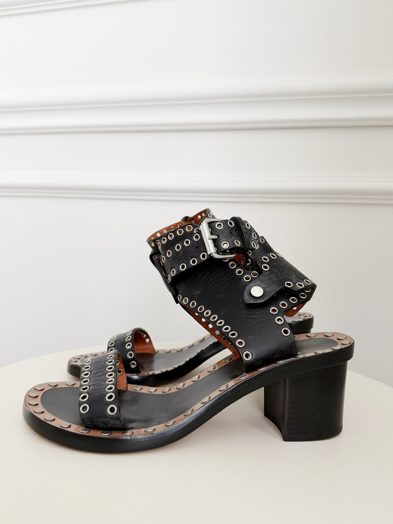 Leather Grommet Studded Sandals