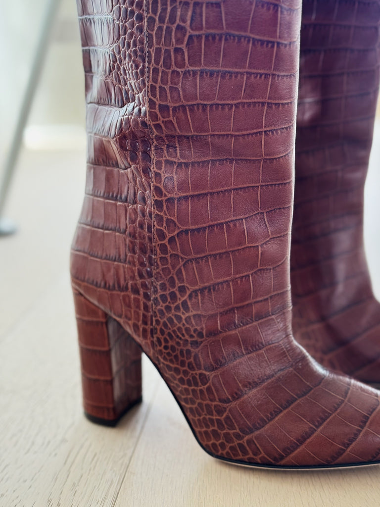 Croc Embossed Leather Tall Boots